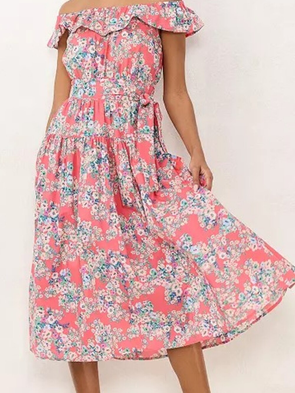 LAUREN CONRAD RED/PINK RUFFLE DRESS
